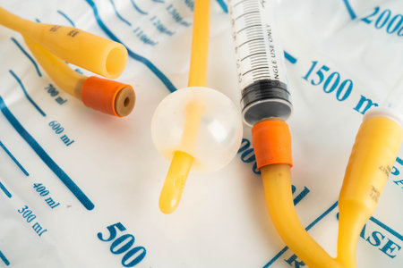 Foley catheter and urine drainage bag collect urine for disability or patient in hospital.