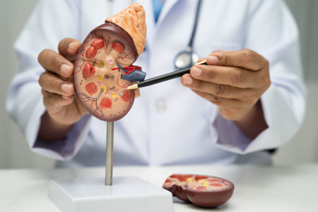 Chronic kidney disease, doctor with model for treatment urinary system, urology, Estimated...