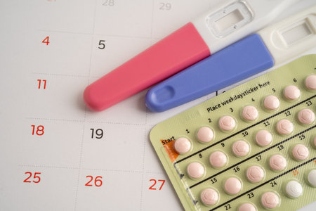 Pregnancy test for female of ovulation day, fetus, maternity, childbirth, birth control.