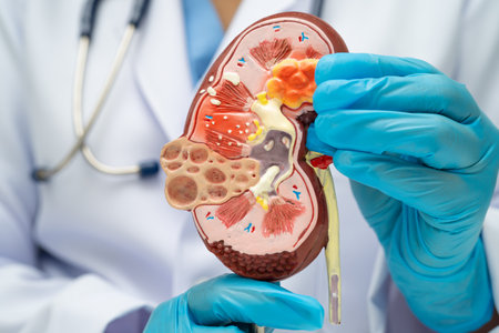 Chronic kidney disease, doctor with model for treatment urinary system, urology, Estimated...