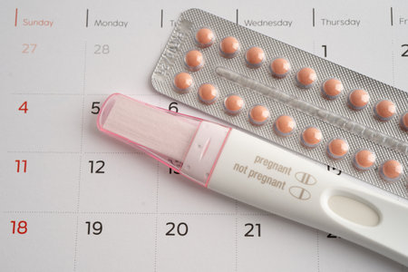 Pregnancy test for female of ovulation day, fetus, maternity, childbirth, birth control.