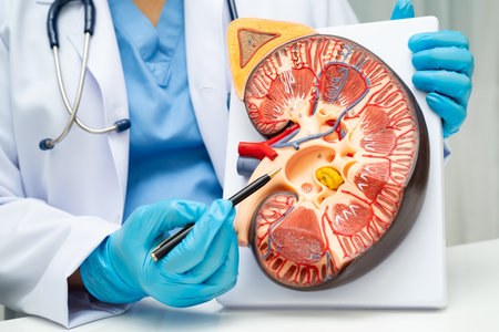 Chronic kidney disease, doctor with model for treatment urinary system, urology, Estimated glomerular filtration rate eGFR.の写真素材