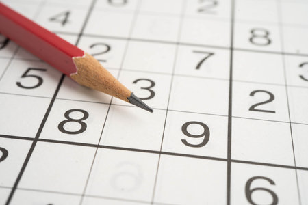 Puzzle game with pencil for practice skill.の写真素材