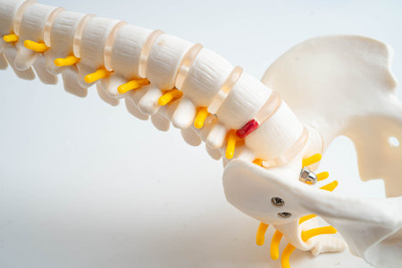 Spinal nerve and bone, Lumbar spine displaced herniated disc fragment, Model for treatment medical...