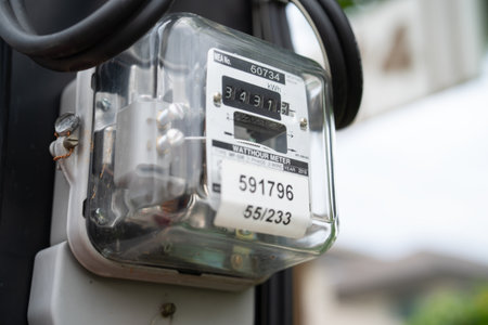 Electric measuring power meter for energy cost at home and office.の写真素材