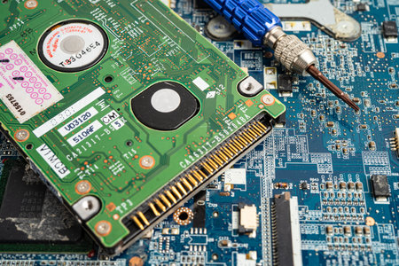 Repairing and upgrade circuit mainboard of notebook, electronic, computer hardware and technology.の写真素材
