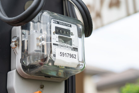 Electric measuring power meter for energy cost at home and office.の写真素材