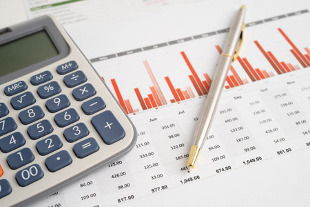 Pen on graph paper. Financial development, Banking Account, Statistic, Investment Analytic research data economy.の写真素材