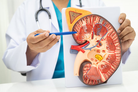 Chronic kidney disease, doctor with model for treatment urinary system, urology, Estimated...