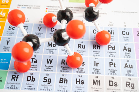 Molecules chemical on a periodic table background.