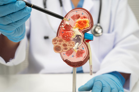 Chronic kidney disease, doctor with model for treatment urinary system, urology, Estimated...