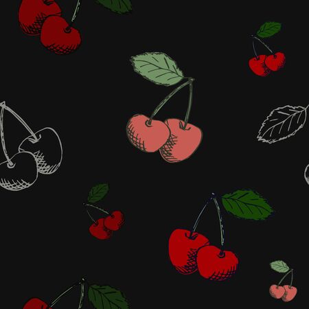 Hand drawn cherries seamless pattern.のイラスト素材
