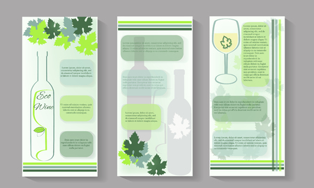 Flayers design template vector. Eco wine design on brochure background. Wine bottle and grape leaves elements.のイラスト素材