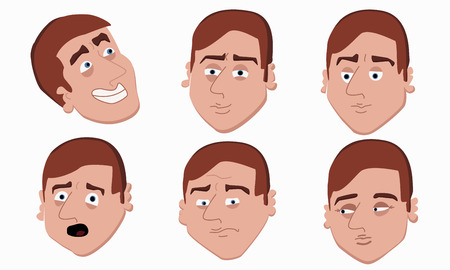 Men faces on white background. Man emotions expression icons and man portrait emotions vector. Isolated set of man avatar expressions face emotions vector illustration.のイラスト素材