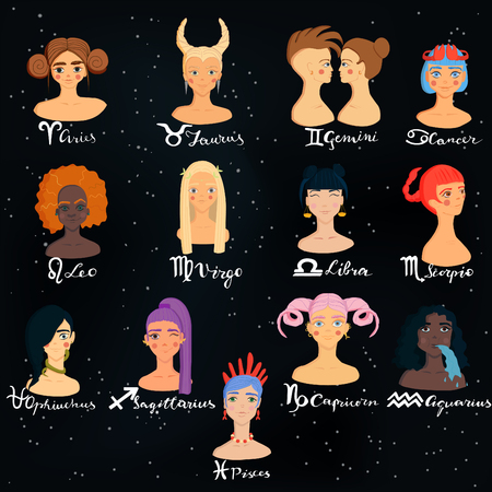 Zodiac collection of girl portraits.のイラスト素材