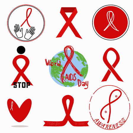 HIV symbols collection. Breast cancer awareness symbol.のイラスト素材