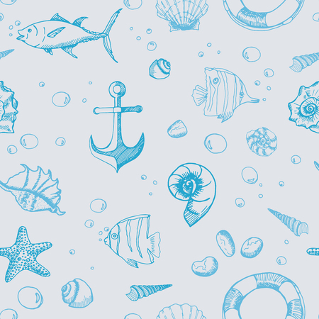 Hand drawn sea elements.のイラスト素材