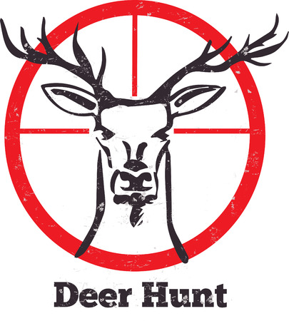 Deer hunt logotype. Hand drawn deer isolated on white background.のイラスト素材