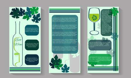 Flayers design template vector. Eco wine design on brochure background. Wine bottle and grape leaves elements.のイラスト素材