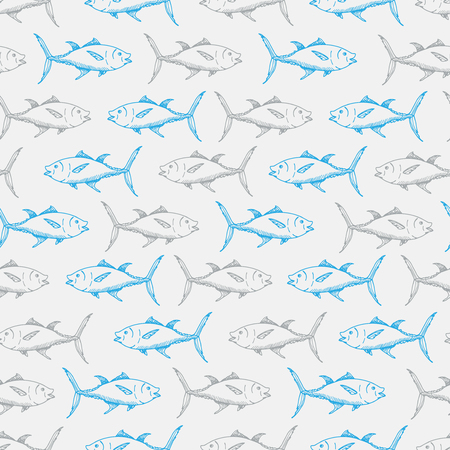 Hand drawn fish sketches seamless background.のイラスト素材