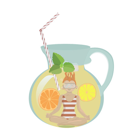 Girl swims in lemonade vector illustration.のイラスト素材