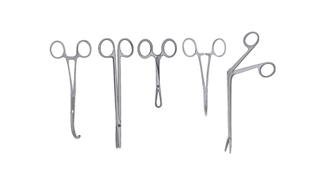 Surgical scissors and clamps isolated on white background.のイラスト素材