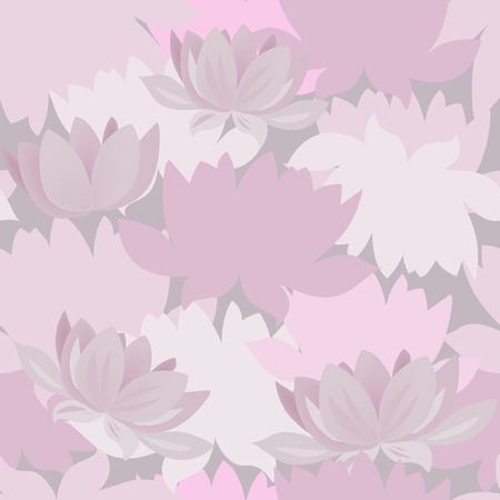 Water lily seamless background. Beautiful pastel flowers for wrapping paper print.のイラスト素材