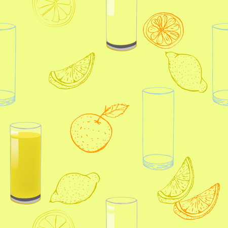 Lemon juice glass seamless backgroundのイラスト素材
