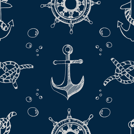 Hand drawn maritime elements seamless background.のイラスト素材