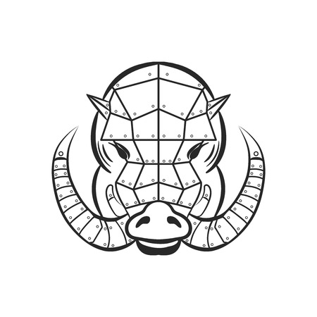 Angry armored boar isolated on white background. Steed armored hog face for your design.のイラスト素材