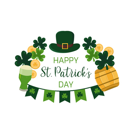 Green hat, clover, coins, flags and beer vector elements.のイラスト素材