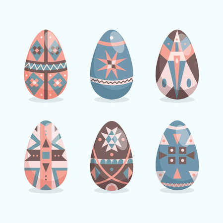 Happy Easter. Set of Easter eggs with different ornament on a white background.のイラスト素材