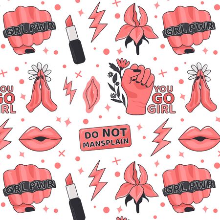 Feminist seamless pattern. Motivational women right seamless background.のイラスト素材