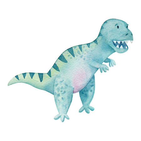 Green dinosaur clip-art isolated on white background. Toothy dino isolated on white background.の写真素材