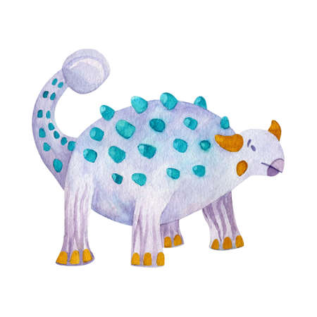 Purple dinosaur clip-art isolated on white background. Prickled dino isolated on white background.の写真素材