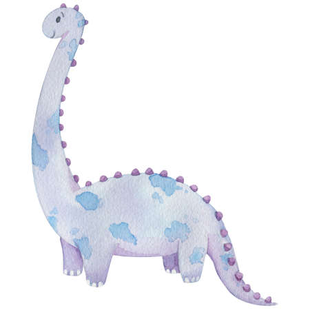 Purple dinosaur clip-art isolated on white background. Happy dino isolated on white background.の写真素材