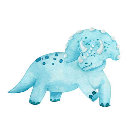 Blue dinosaur clip-art isolated on white background. Dino winking isolated on white background.の写真素材