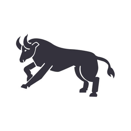 Bull running silhouette vector illustration. Ox black silhouette isolated on white background.のイラスト素材