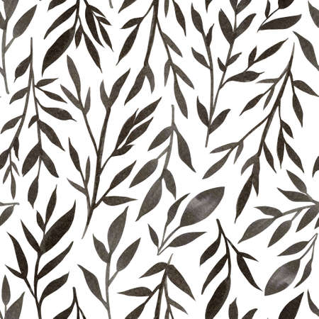 Hand painted botanical seamless pattern. Monochrome plant endless background.の写真素材