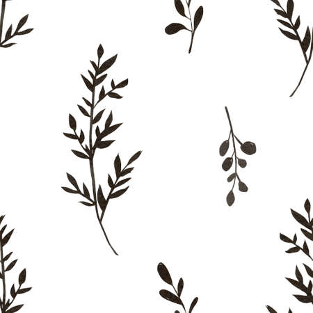 Hand painted botanical seamless pattern. Monochrome plant endless background.の写真素材