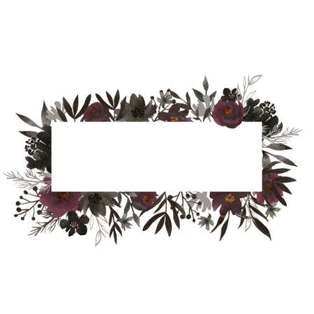Rectangle floral frame for celebration design. Rustic floral frame watercolor for print design.の写真素材
