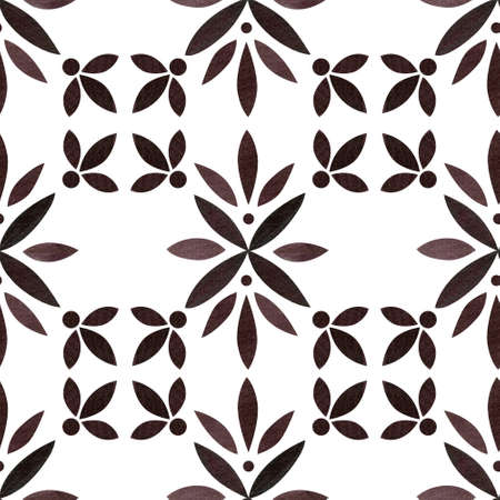 Monochrome tile seamless pattern. Hand painted watercolor ornamental tile seamless pattern.