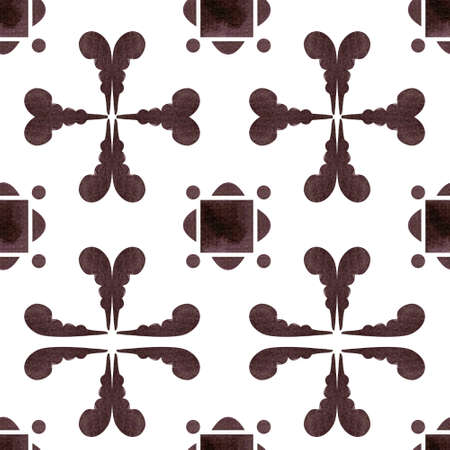 Monochrome tile seamless pattern. Hand painted watercolor ornamental tile seamless pattern.
