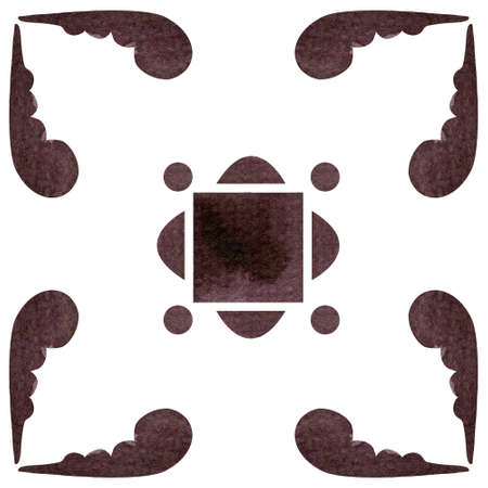 Single tile hand painted for your design. Monochrome ornament square tile hand drawn illustration.の写真素材