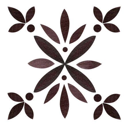Single tile hand painted for your design. Monochrome ornament square tile hand drawn illustration.の写真素材