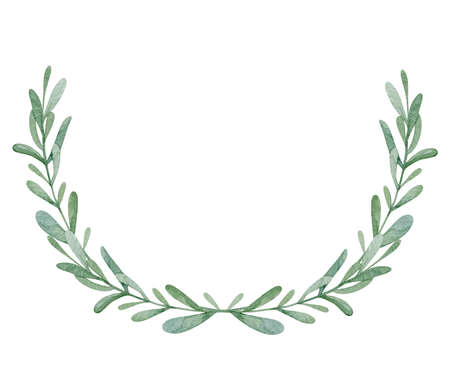 Green leaves frame watercolor illustration. Greenery border isolated on white background.の写真素材