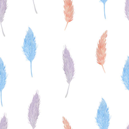 Pampas grass watercolor seamless pattern. Hand painted colorful pampas grass endless background.の写真素材