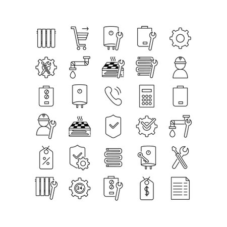 Heating icon collection isolated on white background. Heating systems vector icons.のイラスト素材