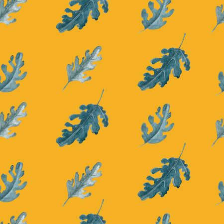 Green leaves seamless pattern. Oak or chrysanthemum leaves repeatable background.の写真素材