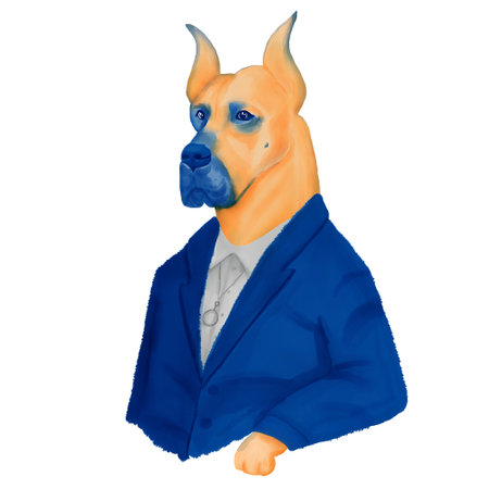 Great Dane in costume watercolor clipart.の写真素材